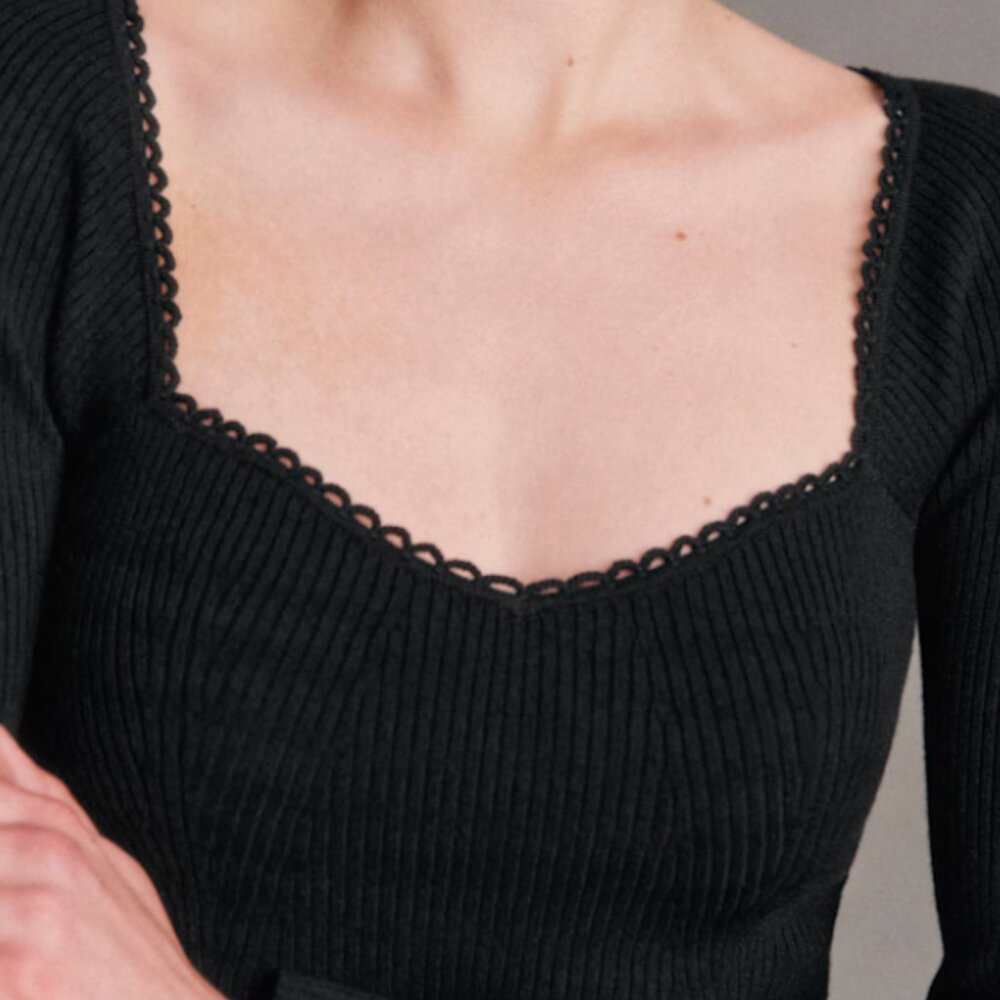 Sezane Maha Jumper Black Long Sleeve Knit Top